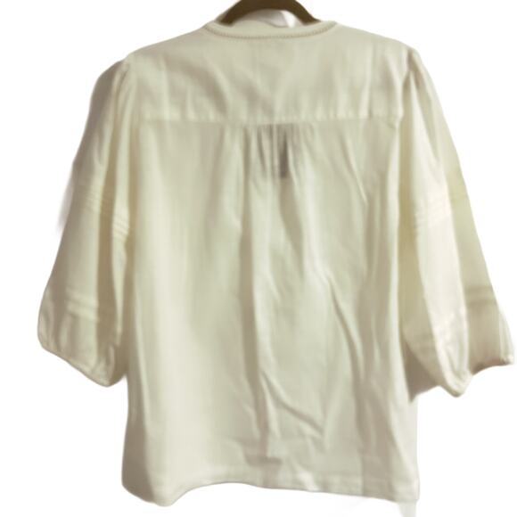 See and Be Seen Cotton Blouse White Size Large Silver Embroidery Poms NWT - Picture 3 of 9